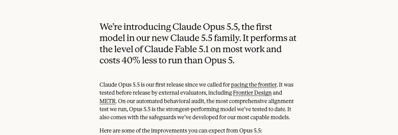 Anthropic Claude Opus 5.5 발표 페이지