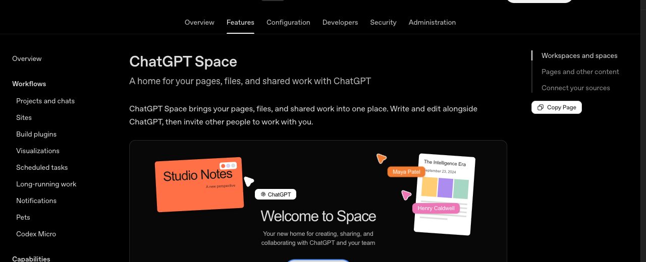 OpenAI 「ChatGPT Space」 문서